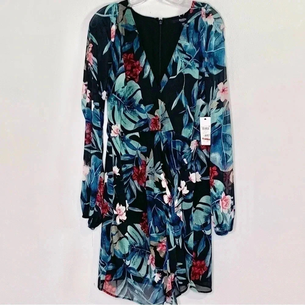 NWT Guess Rhodes Jungle Floral-Print Fit & Flare Dress sz L 12-14 - Picture 2 of 9